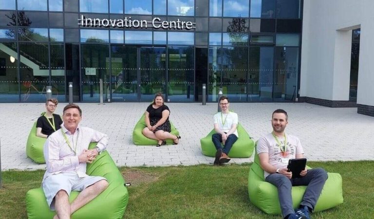 Greyzip Sat Outside Innovation Centre on Beanbags