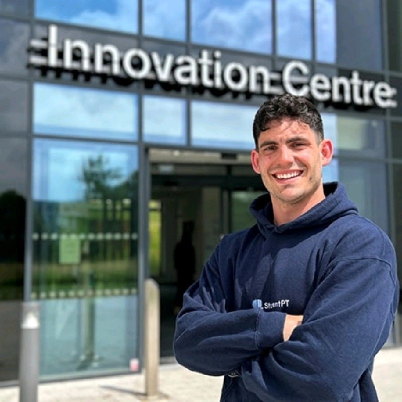 McCartney Aldous in front of Innovation Centre