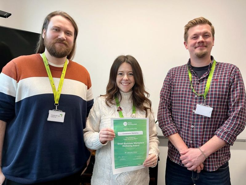 Tom, Jess and Alex from Constellation Marketing, holding their award certificate